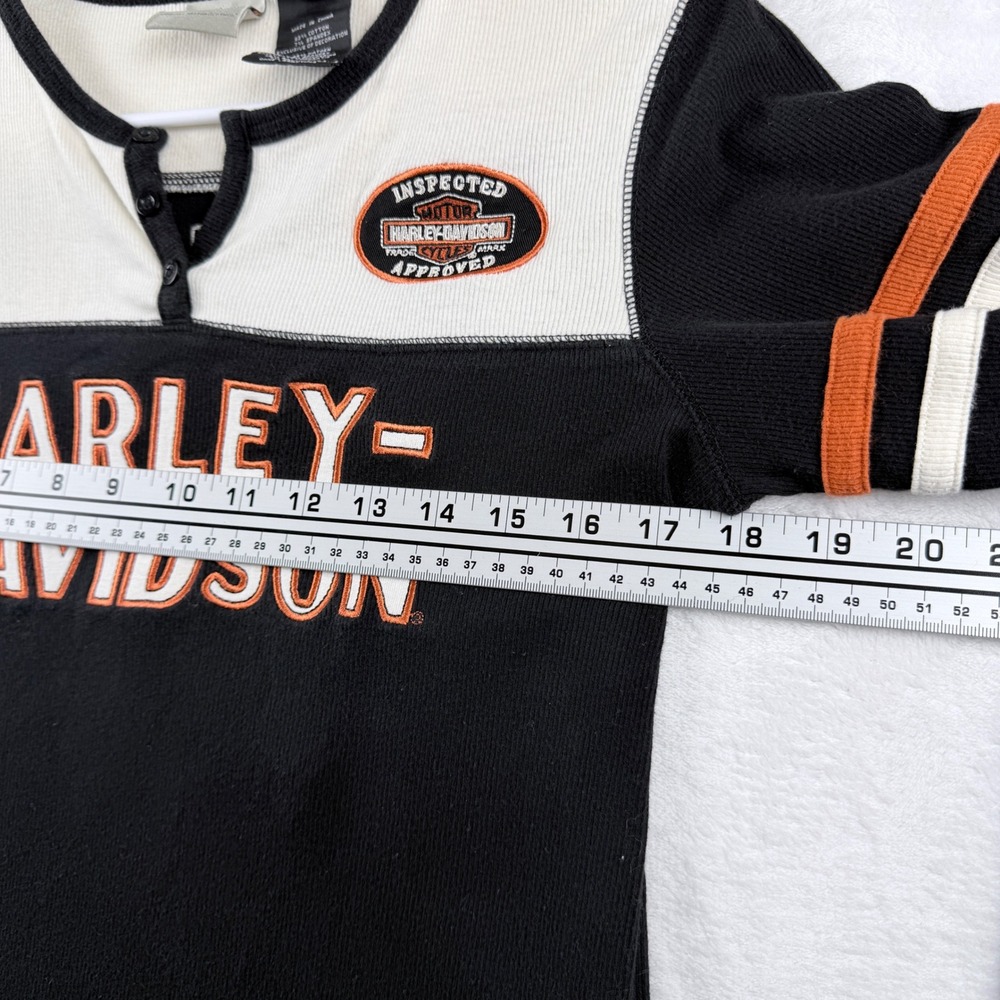 Harley-Davidson Colorblock Henley Long Sleeve Biker Graphic Shirt Black Orange M - Picture 9 of 11